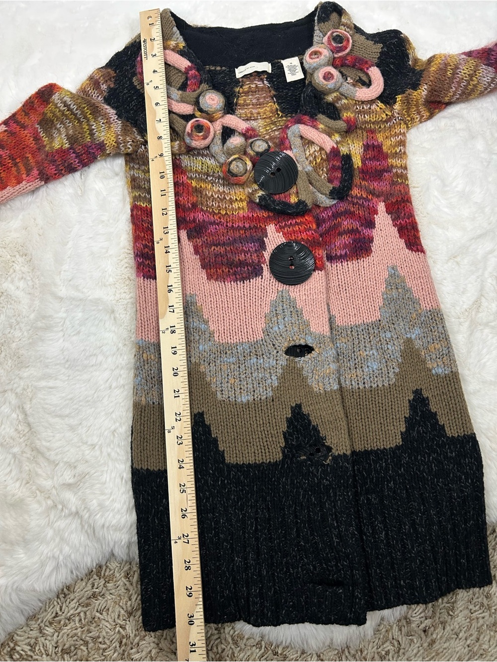 Anthropologie Sleeping on Snow Loops & Angles Wool Knit Sweater Coat XS - Picture 14 of 15